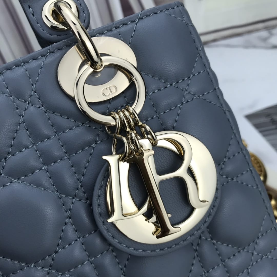 Dior Small Lady Dior Bag in Cannage Lambskin - Denim Blue