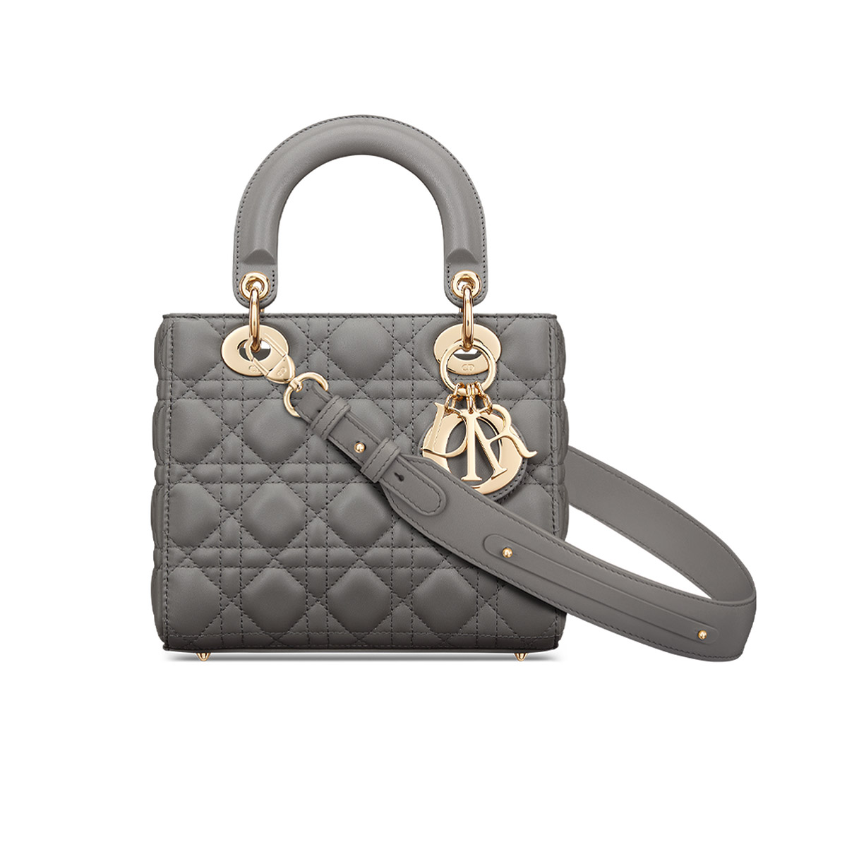 Dior Small Lady Dior Bag in Cannage Lambskin - Stone Gray