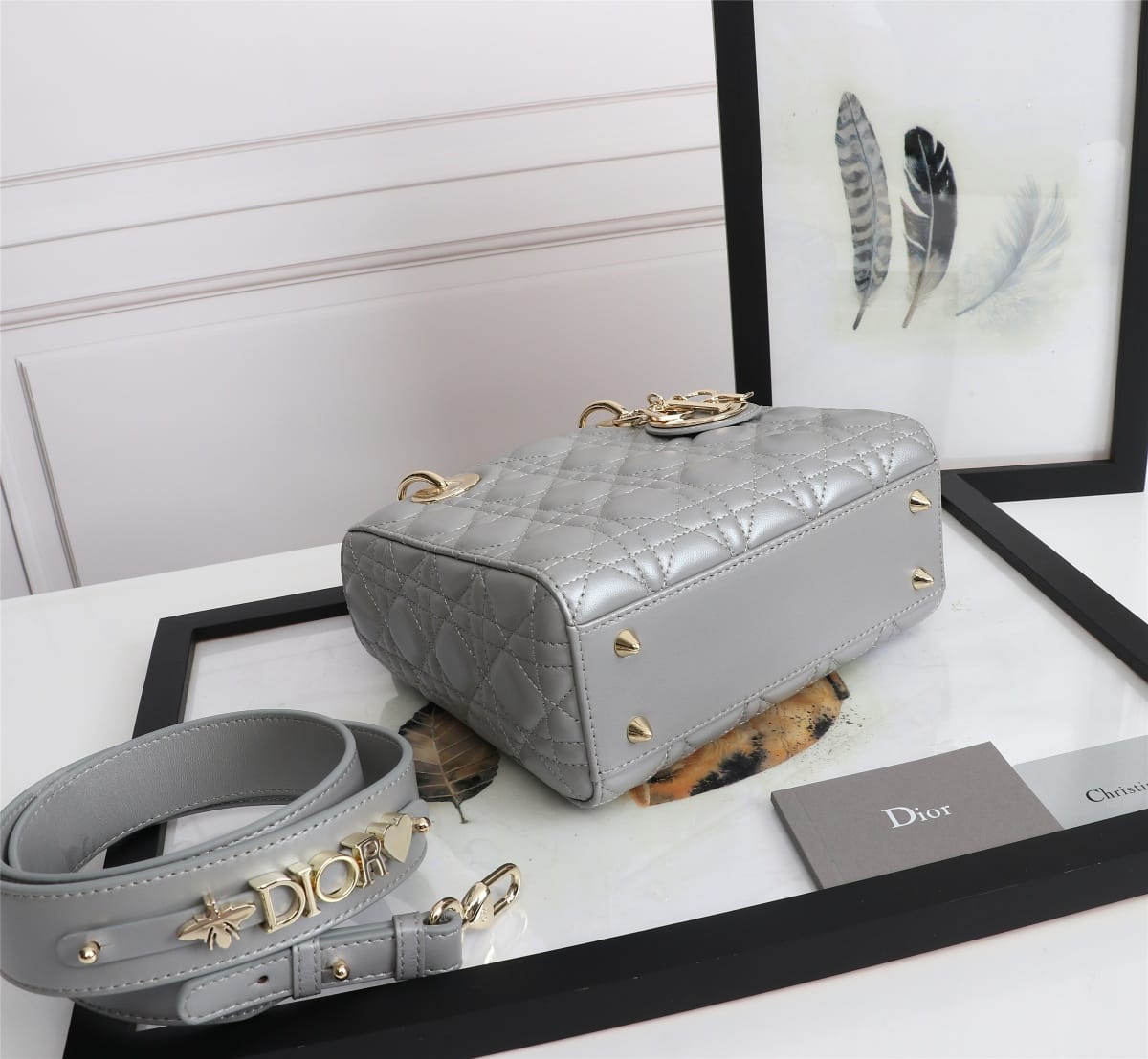 Dior Small Lady Dior Bag in Cannage Lambskin - Stone Gray