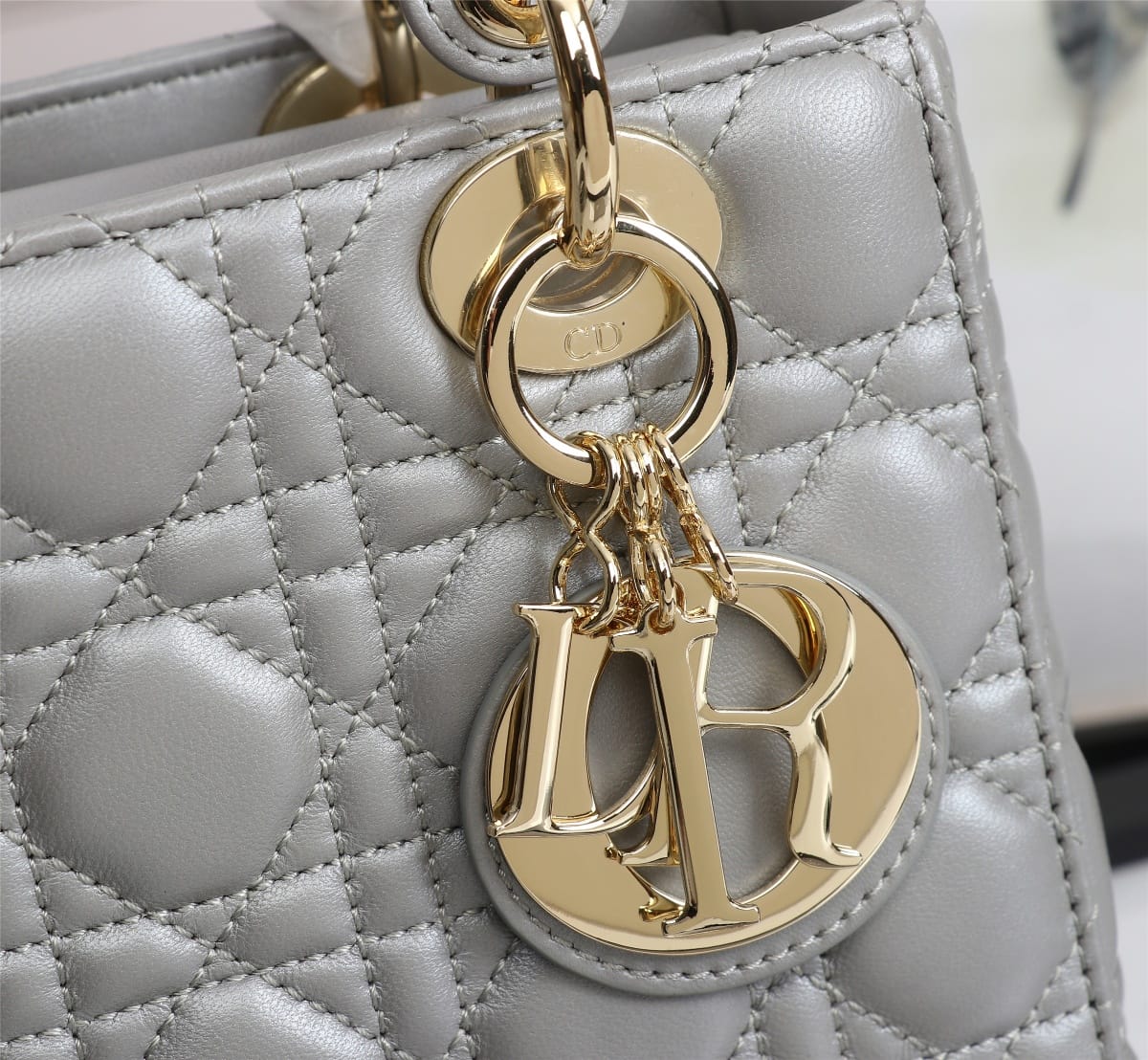 Dior Small Lady Dior Bag in Cannage Lambskin - Stone Gray