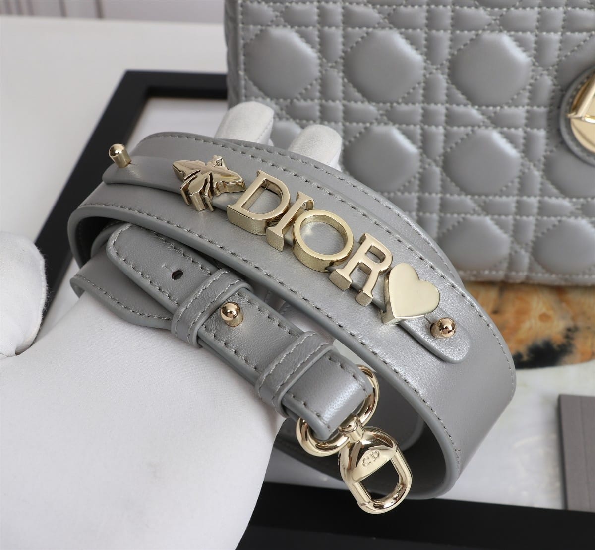 Dior Small Lady Dior Bag in Cannage Lambskin - Stone Gray