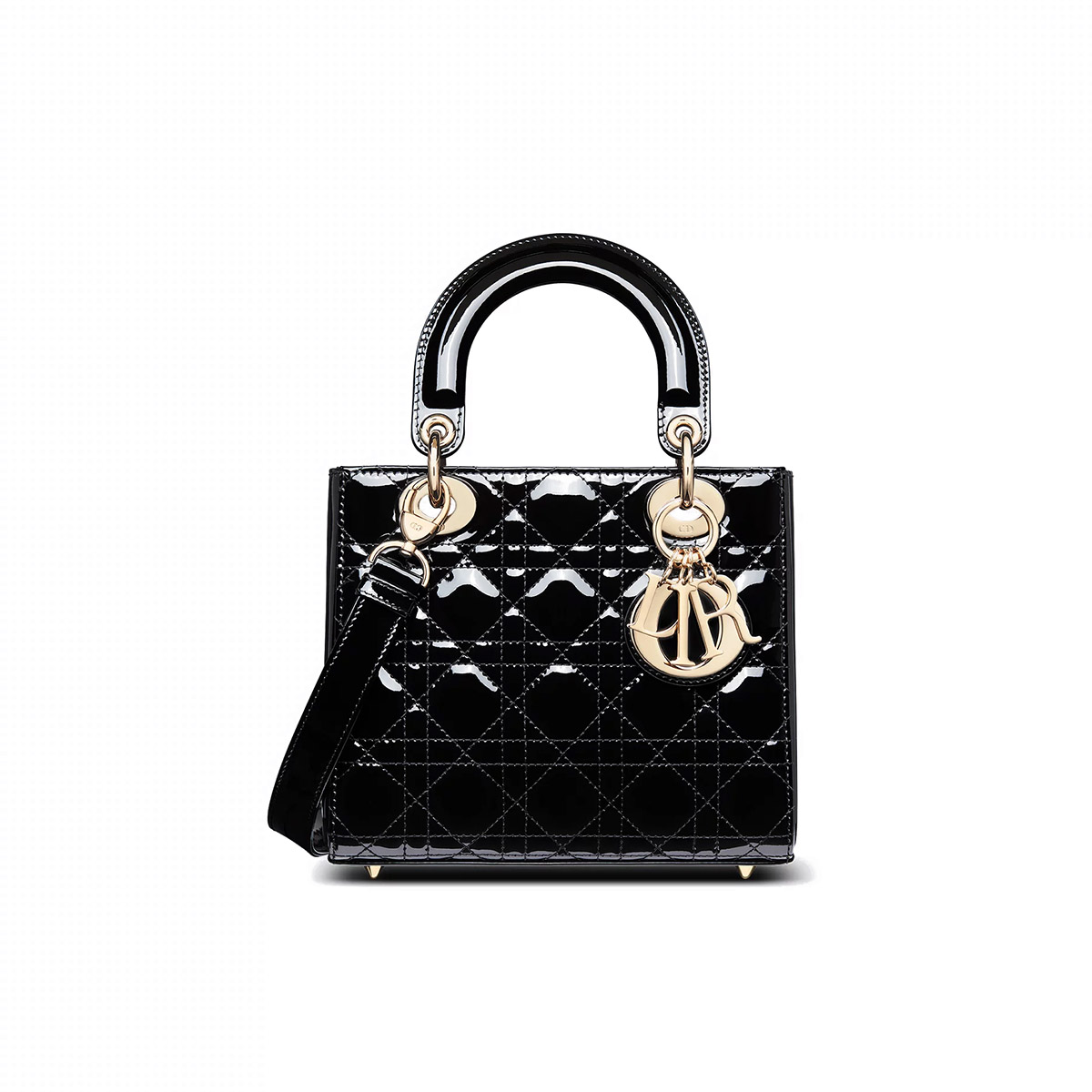 Dior Small Lady Dior Bag in Patent Cannage Calfskin - Black 