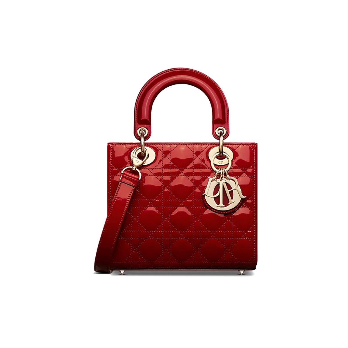 Dior Small Lady Dior Bag in Patent Cannage Calfskin - GW-Cherry Red