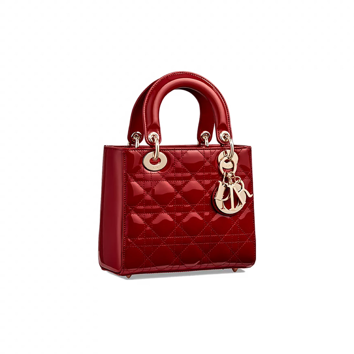 Dior Small Lady Dior Bag in Patent Cannage Calfskin - GW-Cherry Red