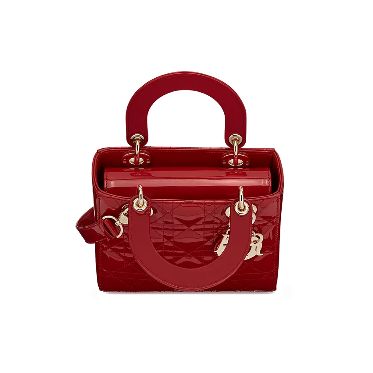 Dior Small Lady Dior Bag in Patent Cannage Calfskin - GW-Cherry Red