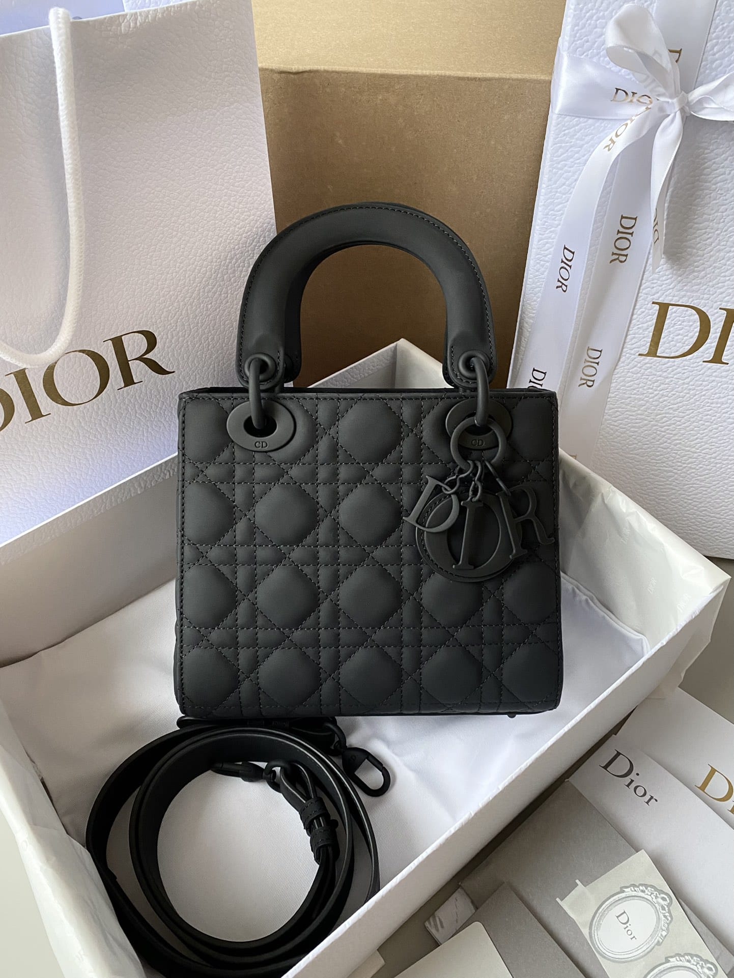 Dior Small Lady Dior Bag in Cannage Calfskin - Ultramatte Black