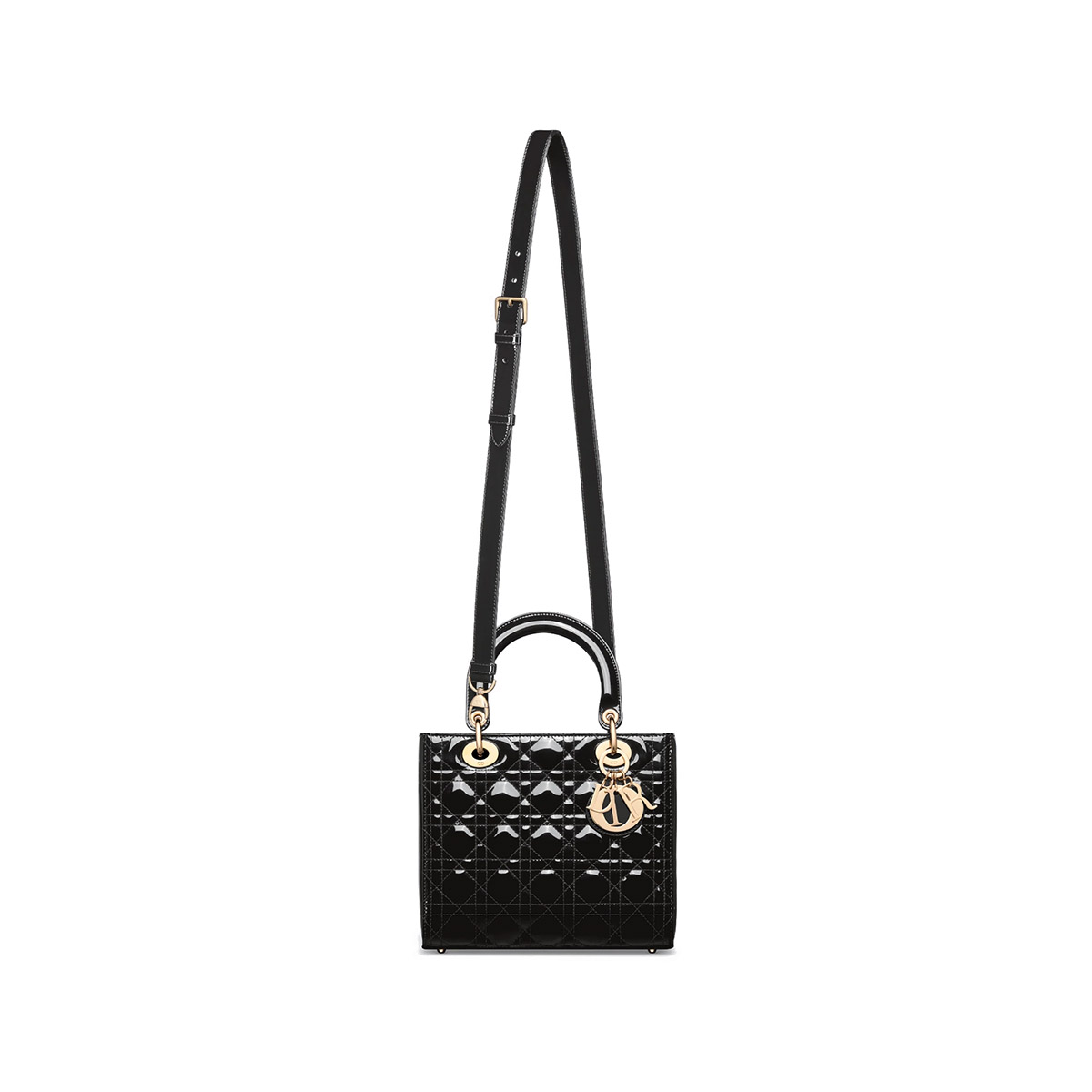 Dior Medium Lady Dior Bag in Patent Cannage Calfskin - Black