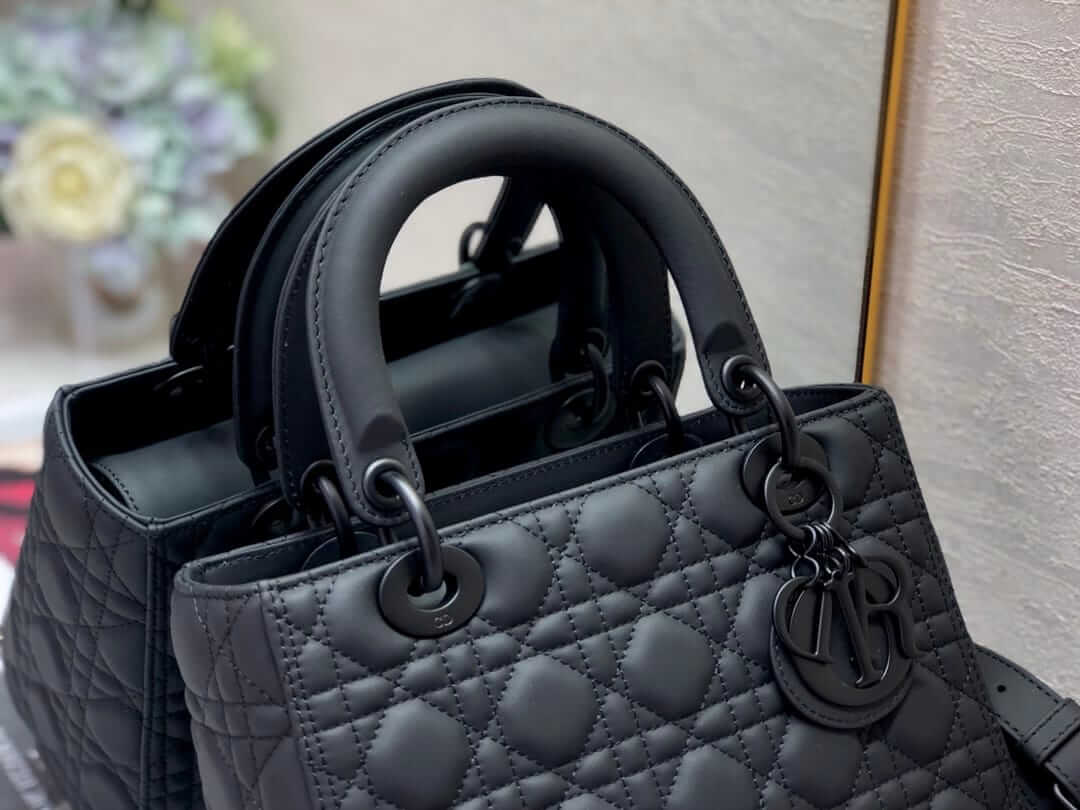 Dior Medium Lady Dior Bag in Cannage Calfskin - Ultramatte Black