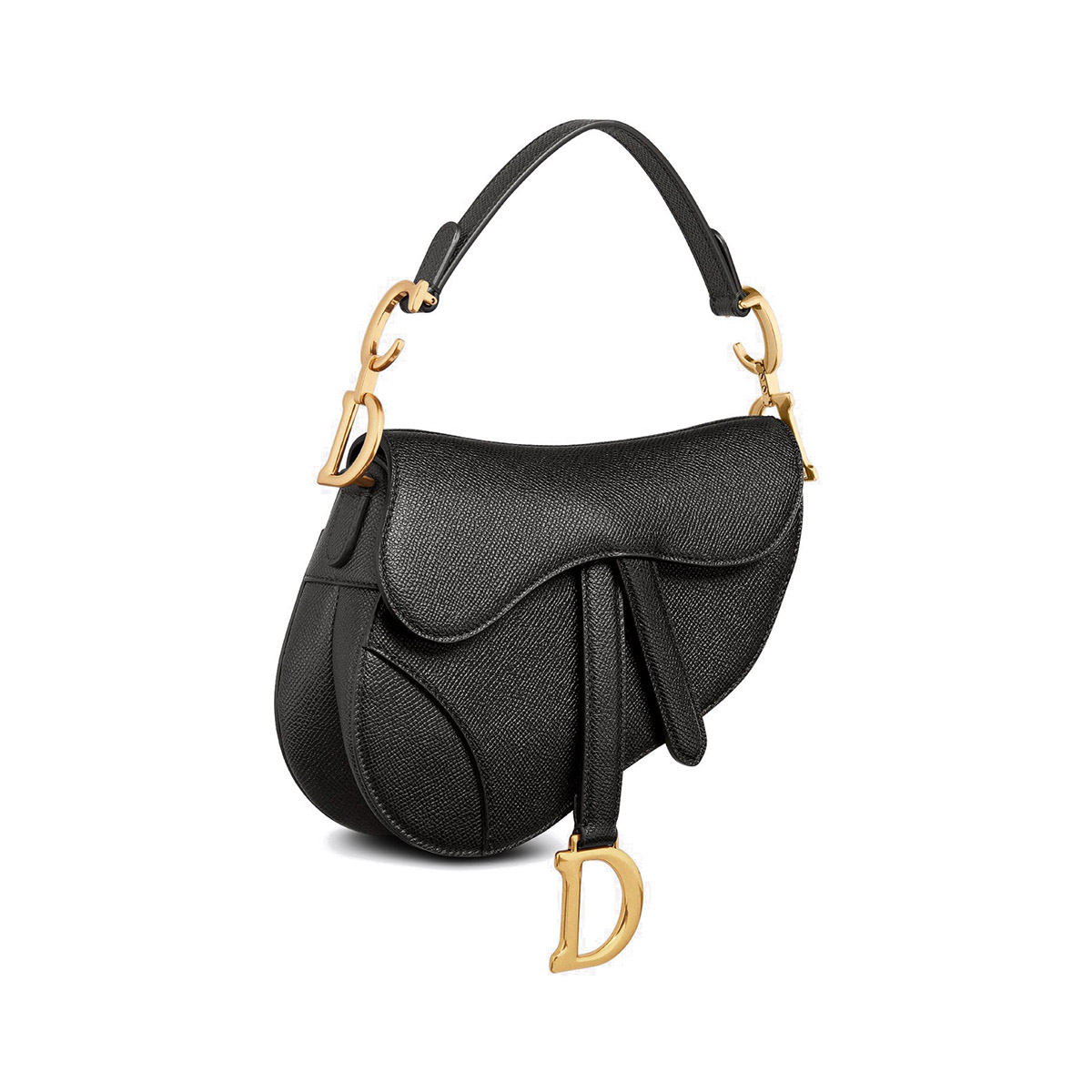 Dior Mini Saddle Bag with Strap in Grained Calfskin - Black