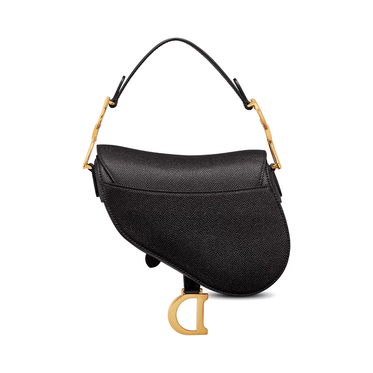 Dior Mini Saddle Bag with Strap in Grained Calfskin - Black