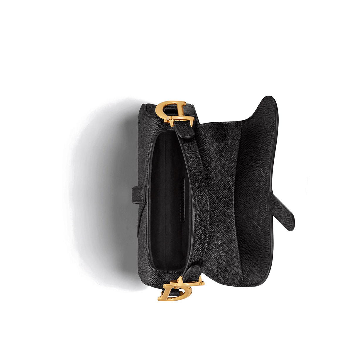 Dior Mini Saddle Bag with Strap in Grained Calfskin - Black