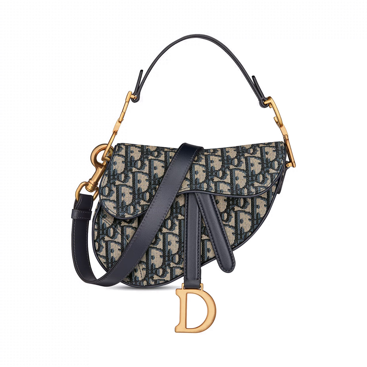 Dior Mini Saddle Bag with Strap in Oblique Jacquard - Blue Dior