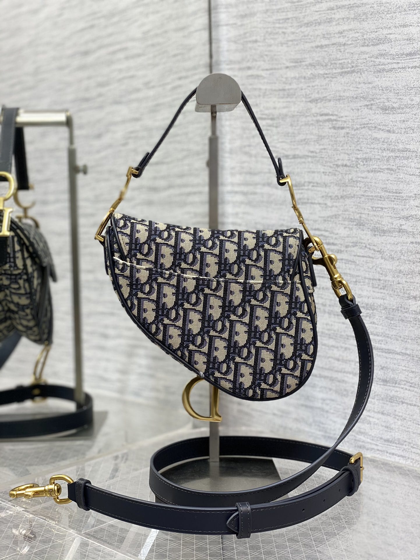 Dior Mini Saddle Bag with Strap in Oblique Jacquard - Blue Dior