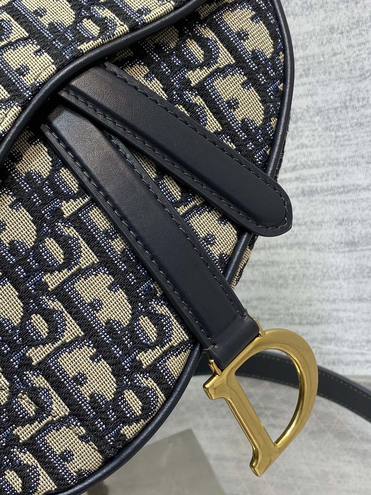 Dior Mini Saddle Bag with Strap in Oblique Jacquard - Blue Dior