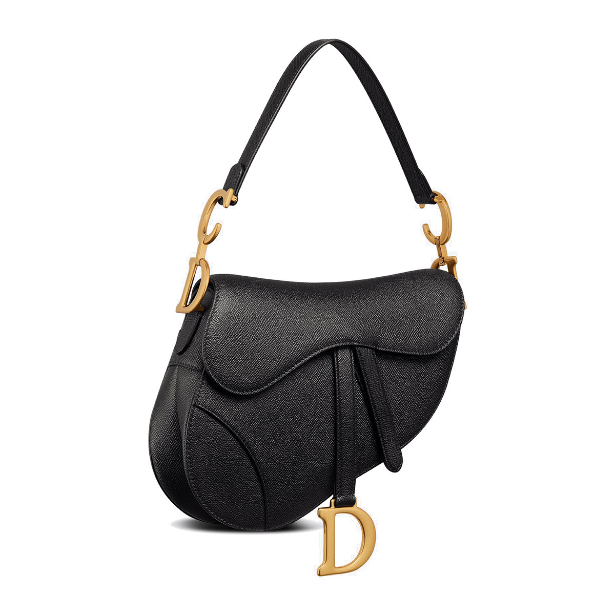 Dior Saddle Bag with Strap in Grained Calfskin - Black