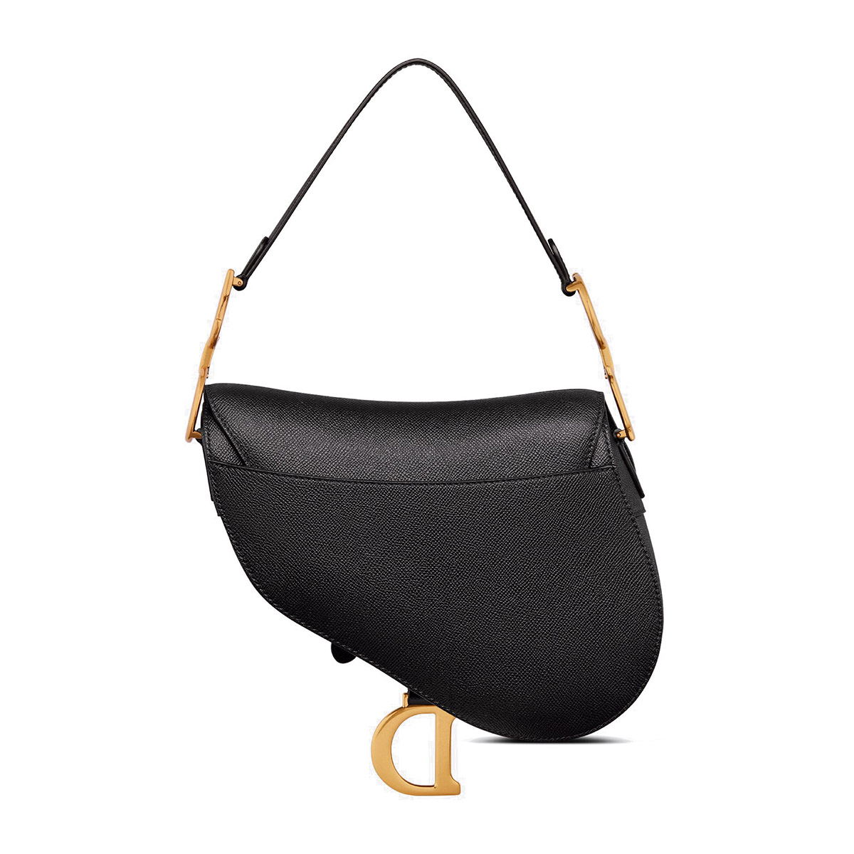 Dior Saddle Bag with Strap in Grained Calfskin - Black