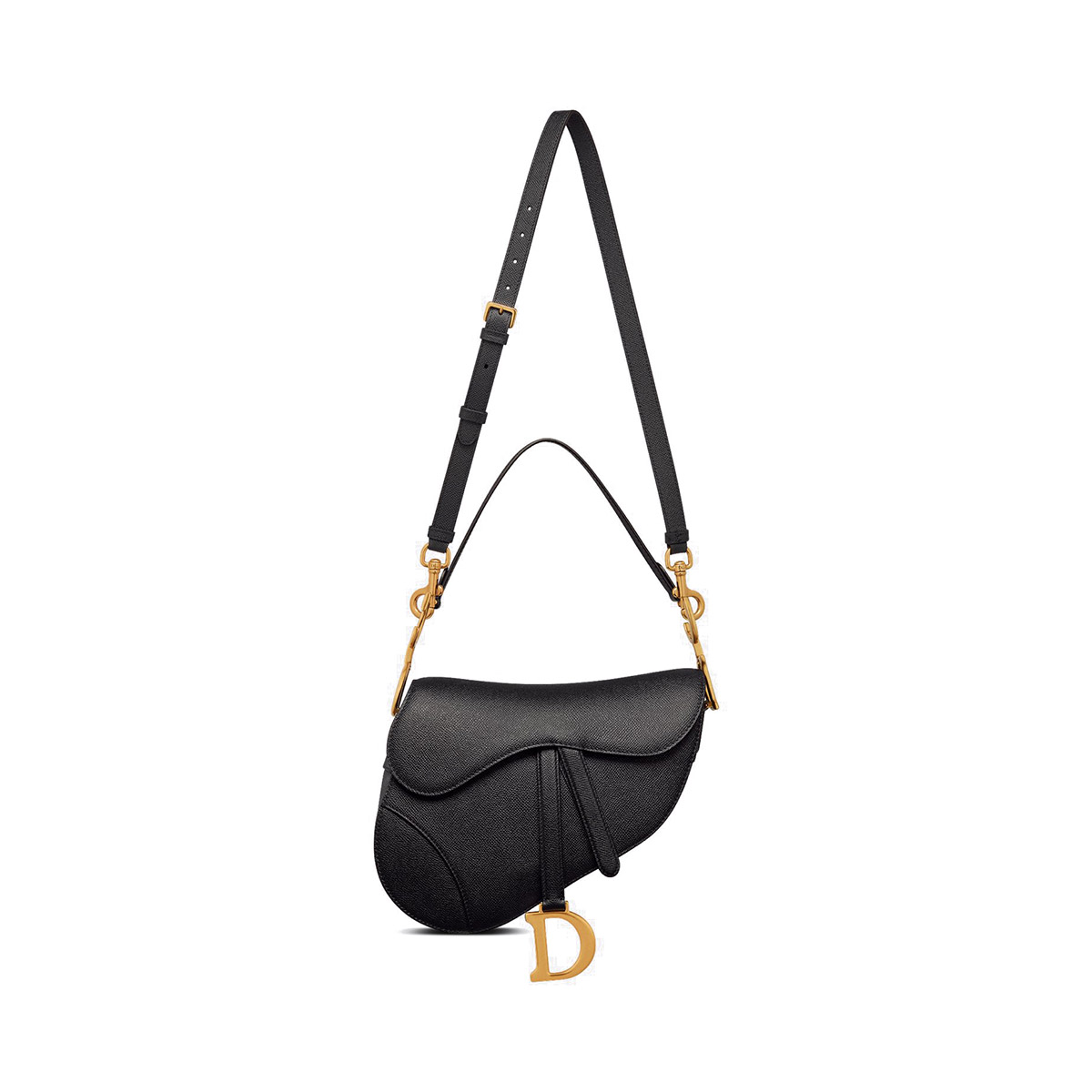 Dior Saddle Bag with Strap in Grained Calfskin - Black