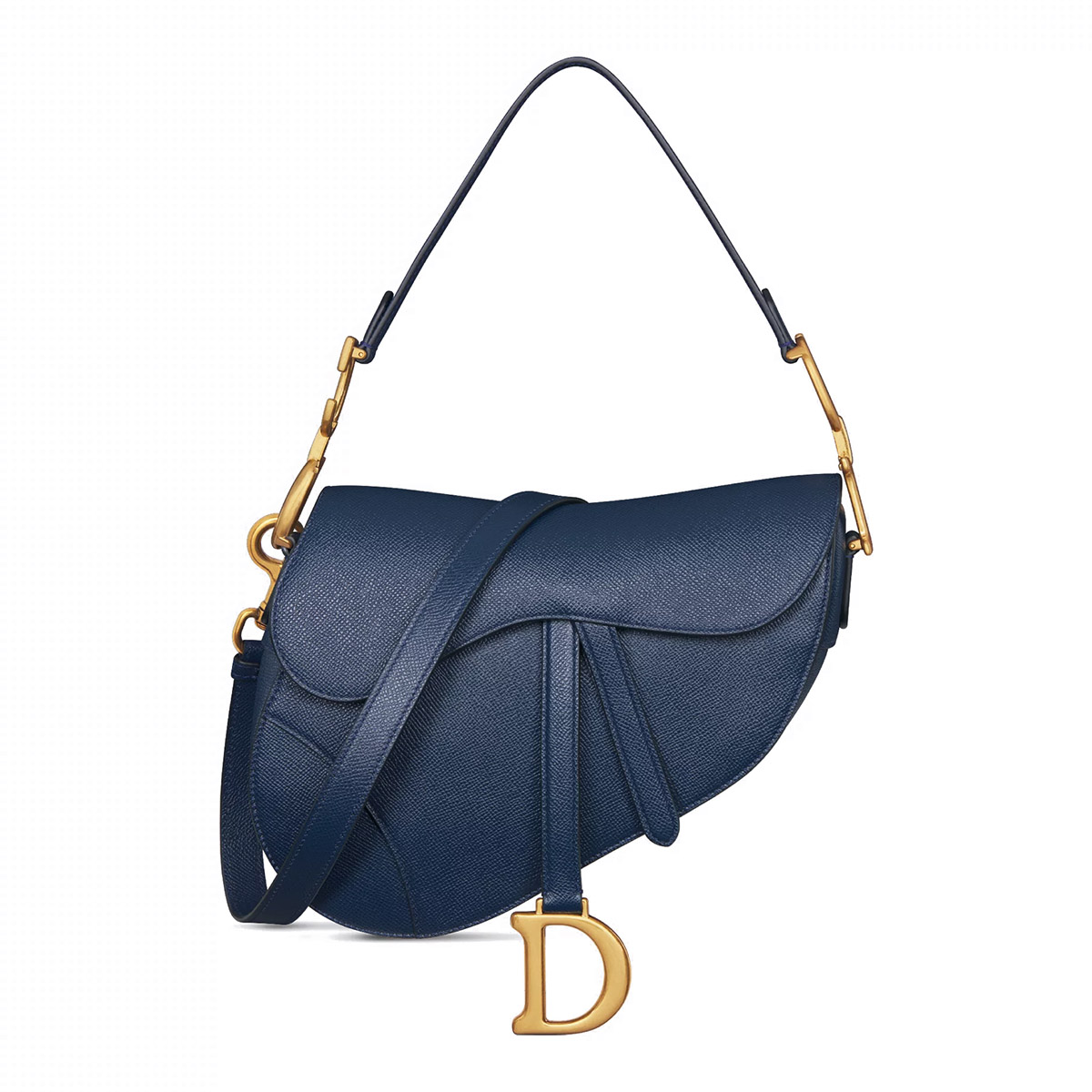 Dior Saddle Bag with Strap in Grained Calfskin - Deep Ocean Blue