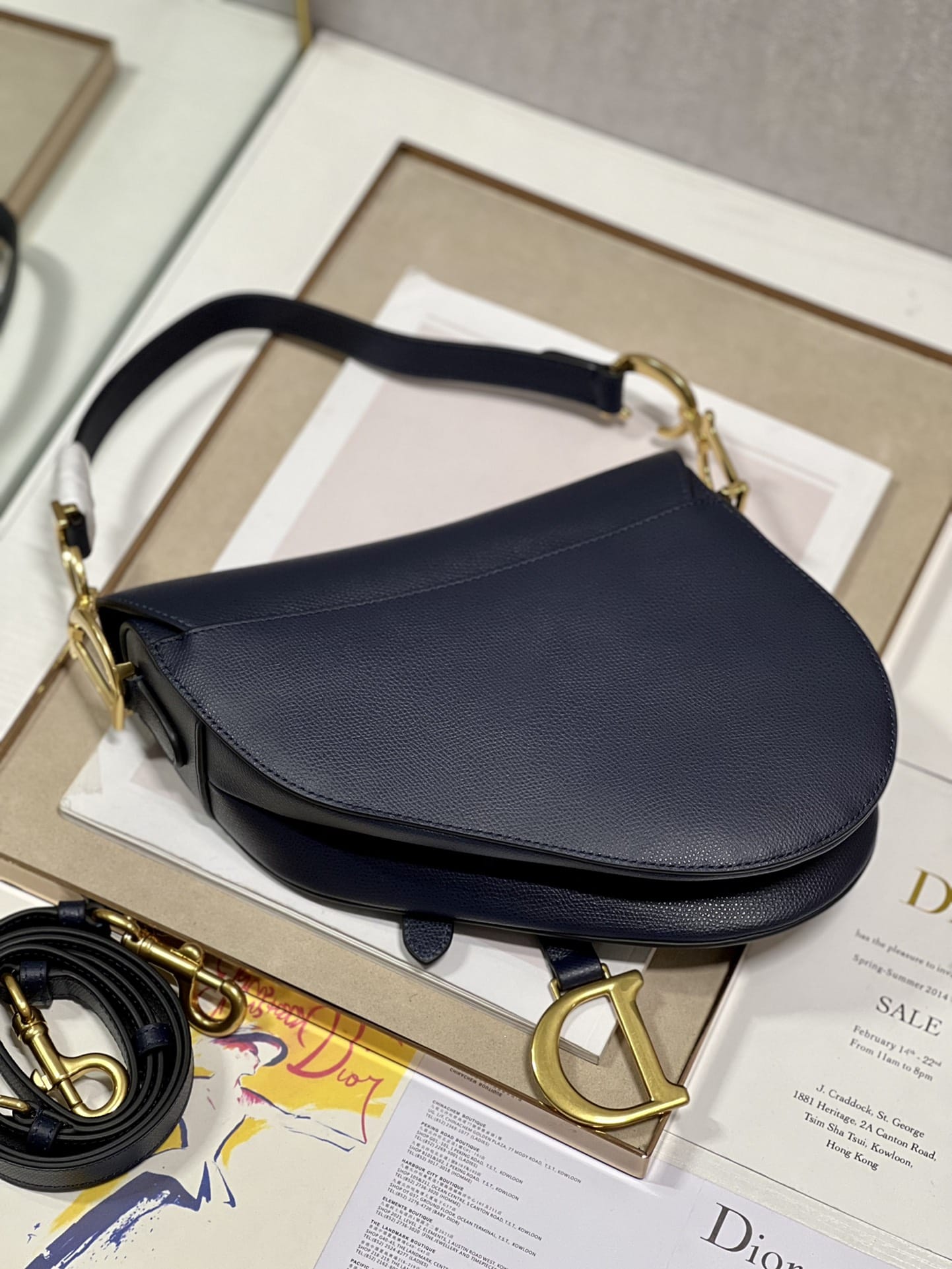 Dior Saddle Bag with Strap in Grained Calfskin - Deep Ocean Blue