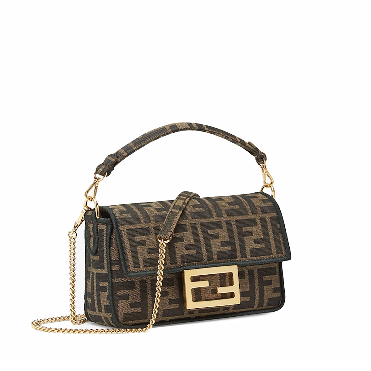 FENDI TIMELESS Baguette Mini Brown FF Jacquard Fabric Bag