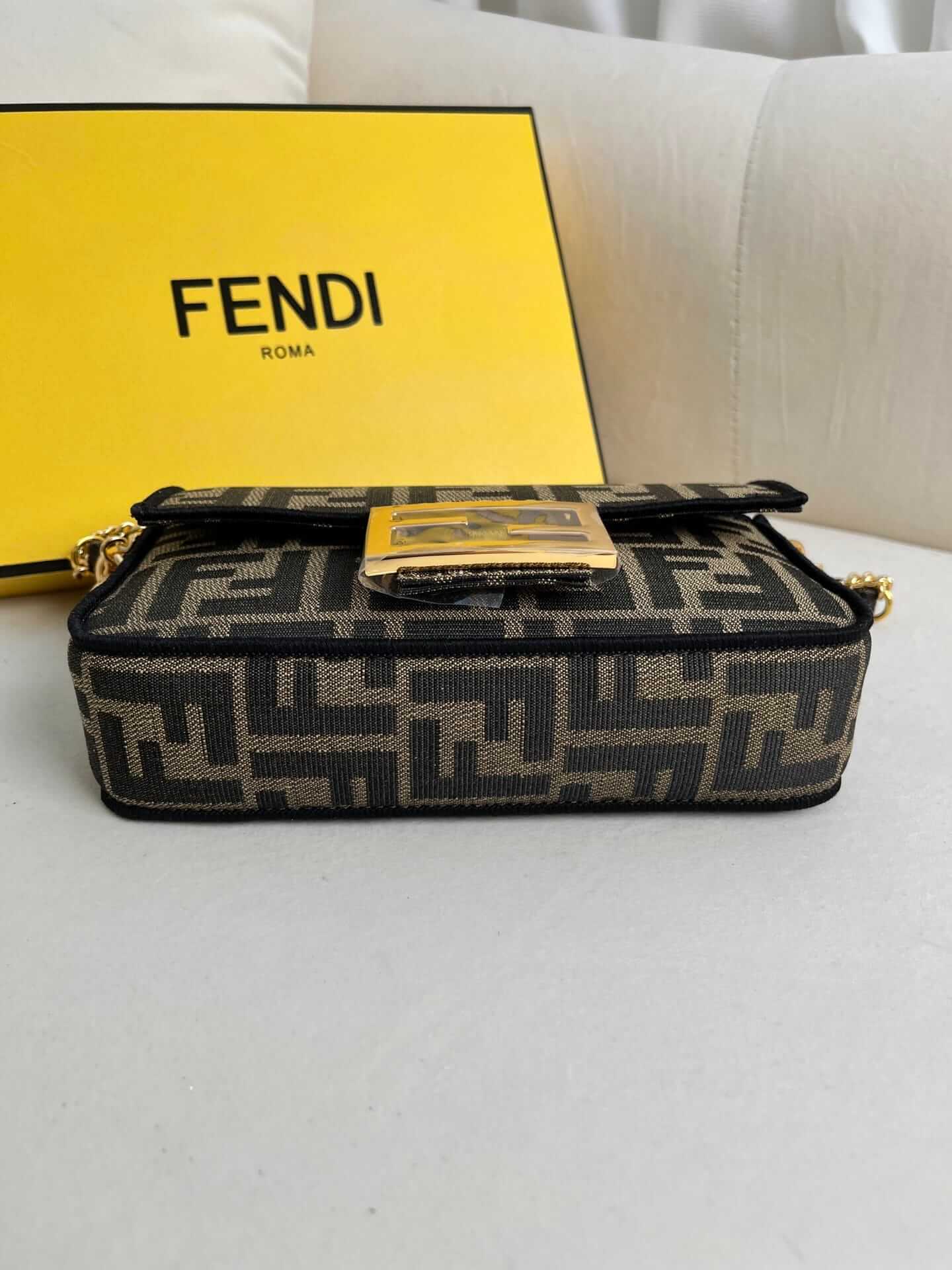 FENDI TIMELESS Baguette Mini Brown FF Jacquard Fabric Bag