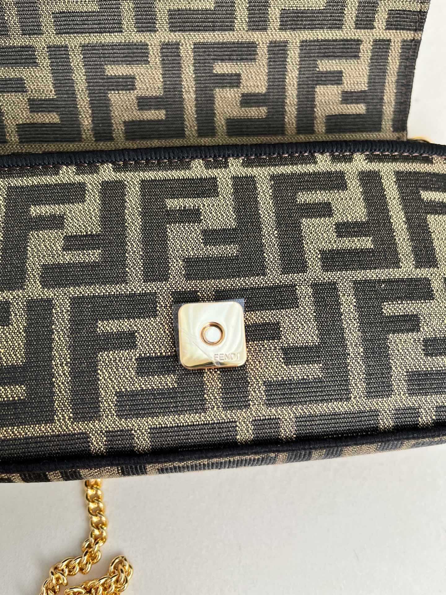 FENDI TIMELESS Baguette Mini Brown FF Jacquard Fabric Bag