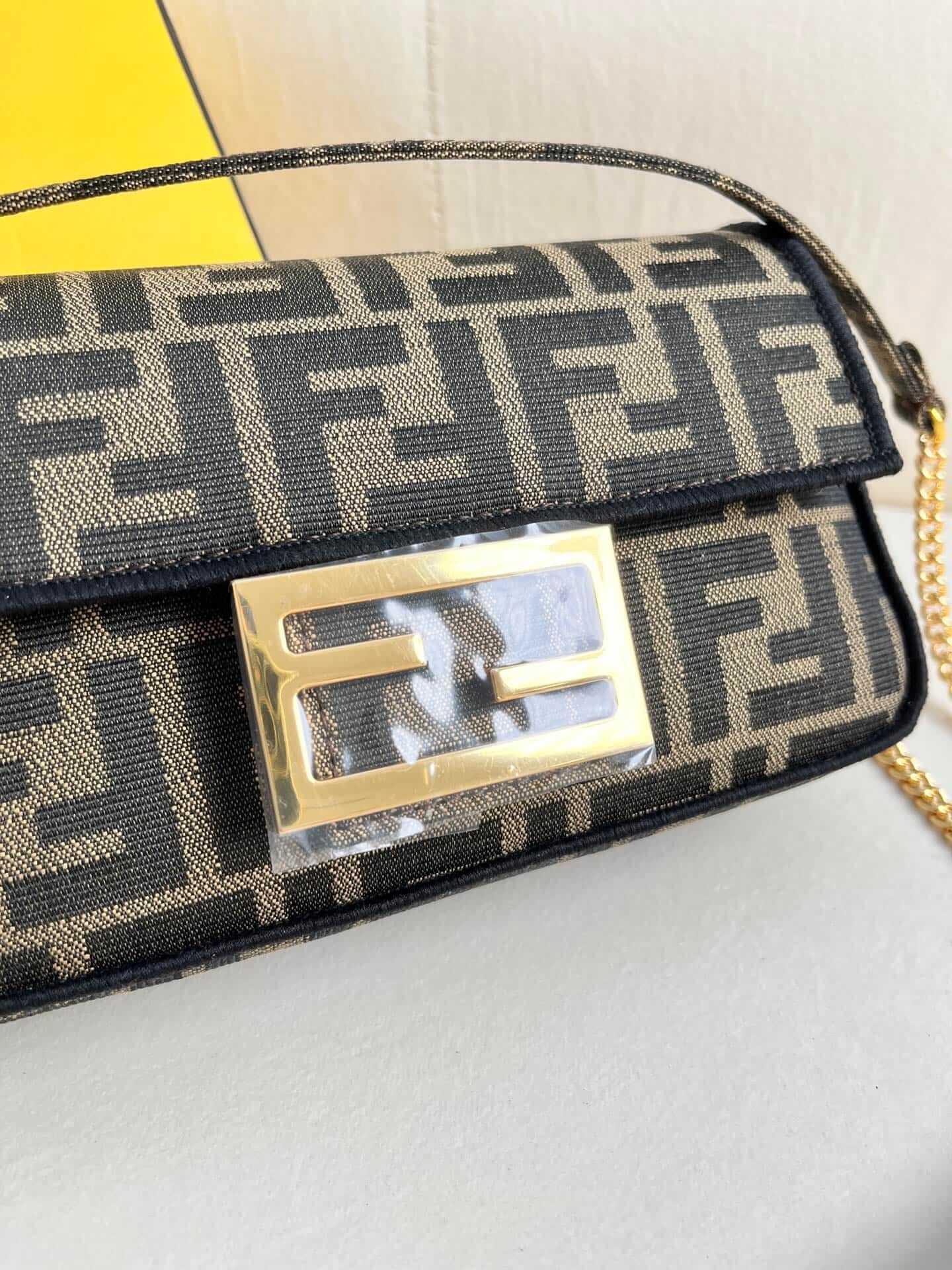 FENDI TIMELESS Baguette Mini Brown FF Jacquard Fabric Bag