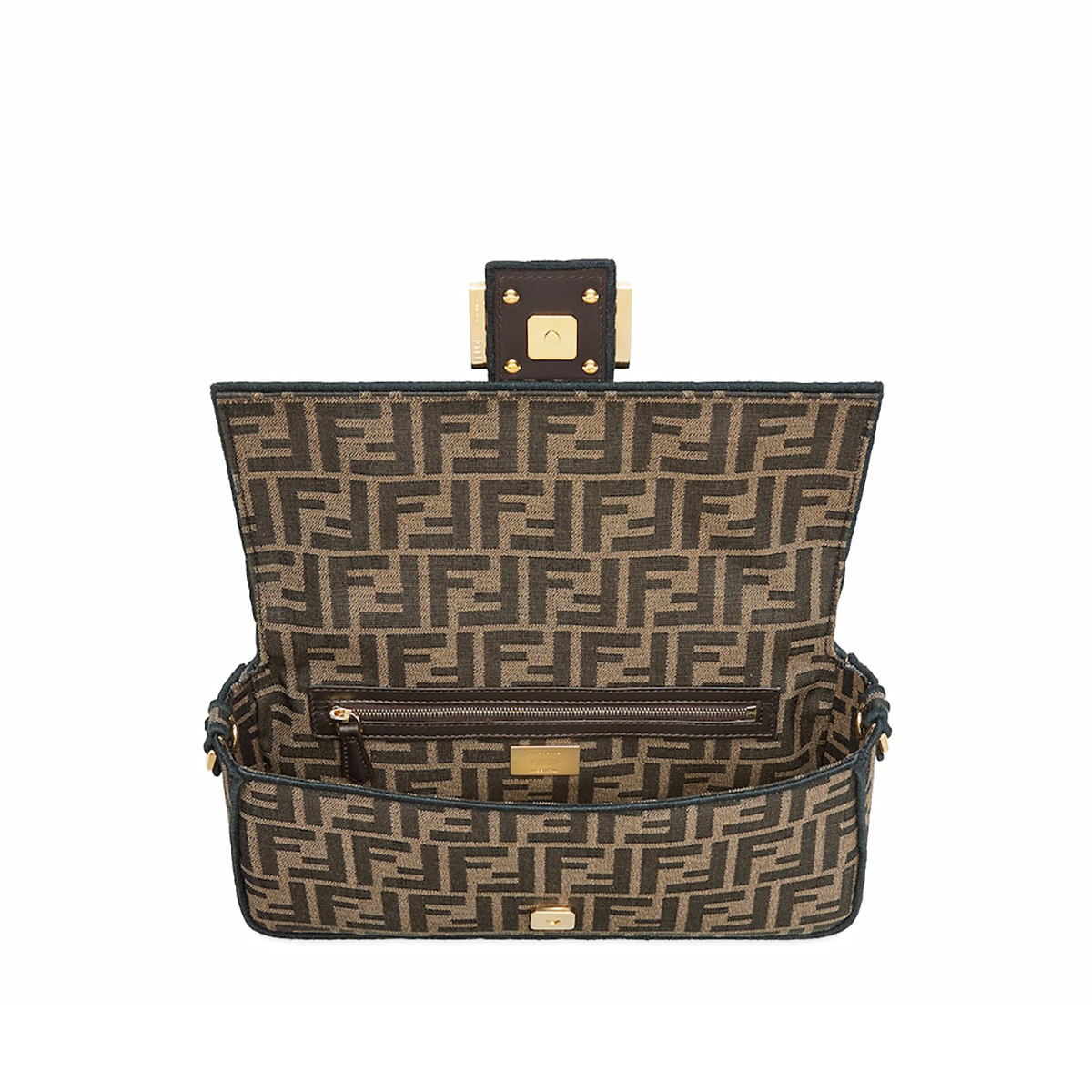 FENDI TIMELESS Baguette Brown FF Jacquard Fabric Bag