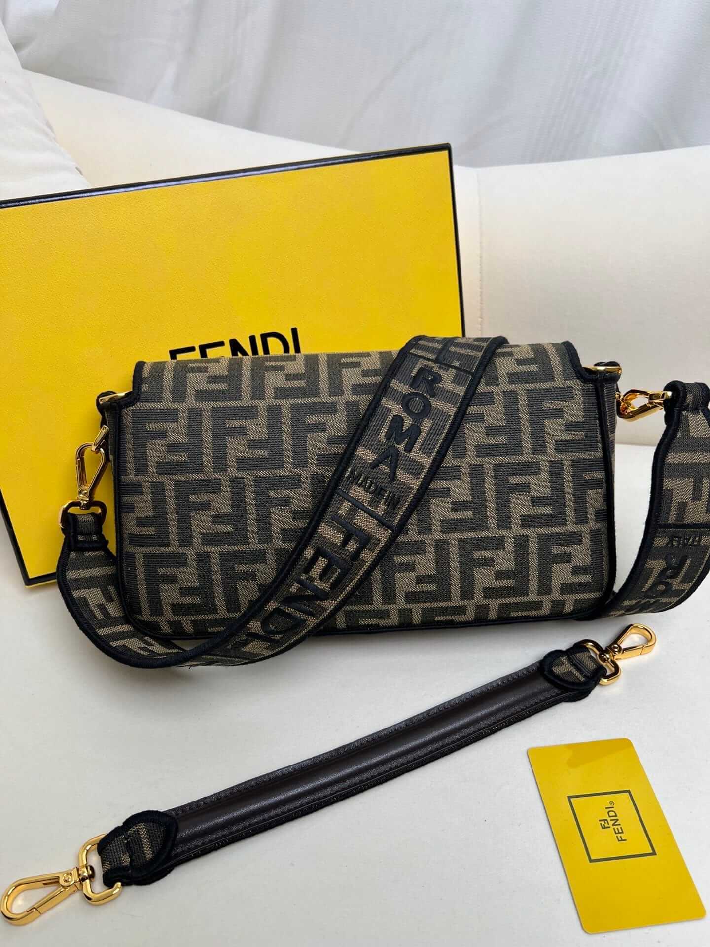 FENDI TIMELESS Baguette Brown FF Jacquard Fabric Bag