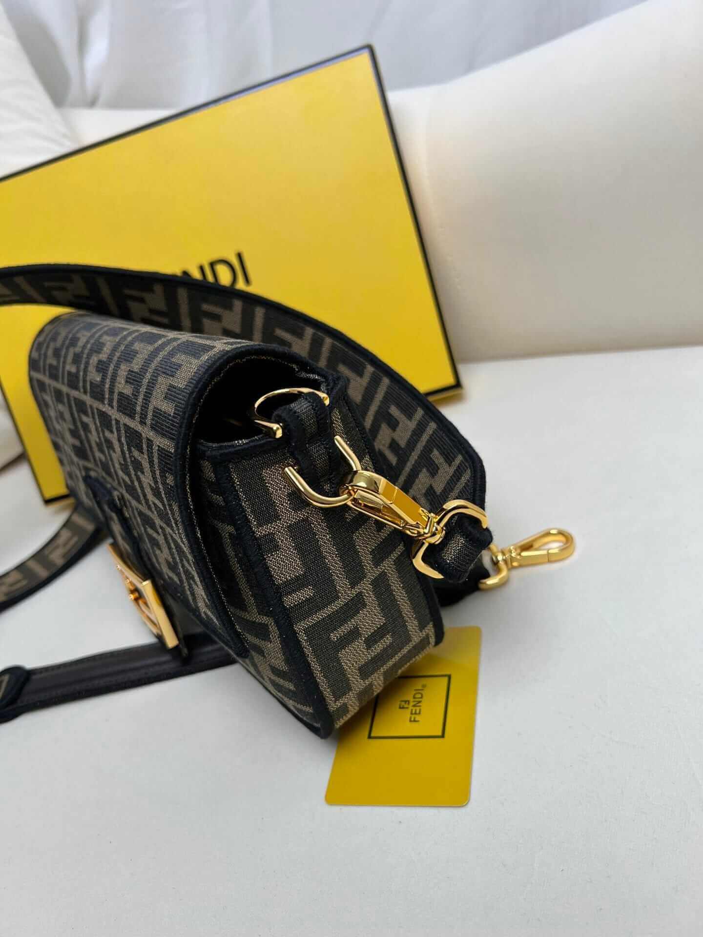 FENDI TIMELESS Baguette Brown FF Jacquard Fabric Bag