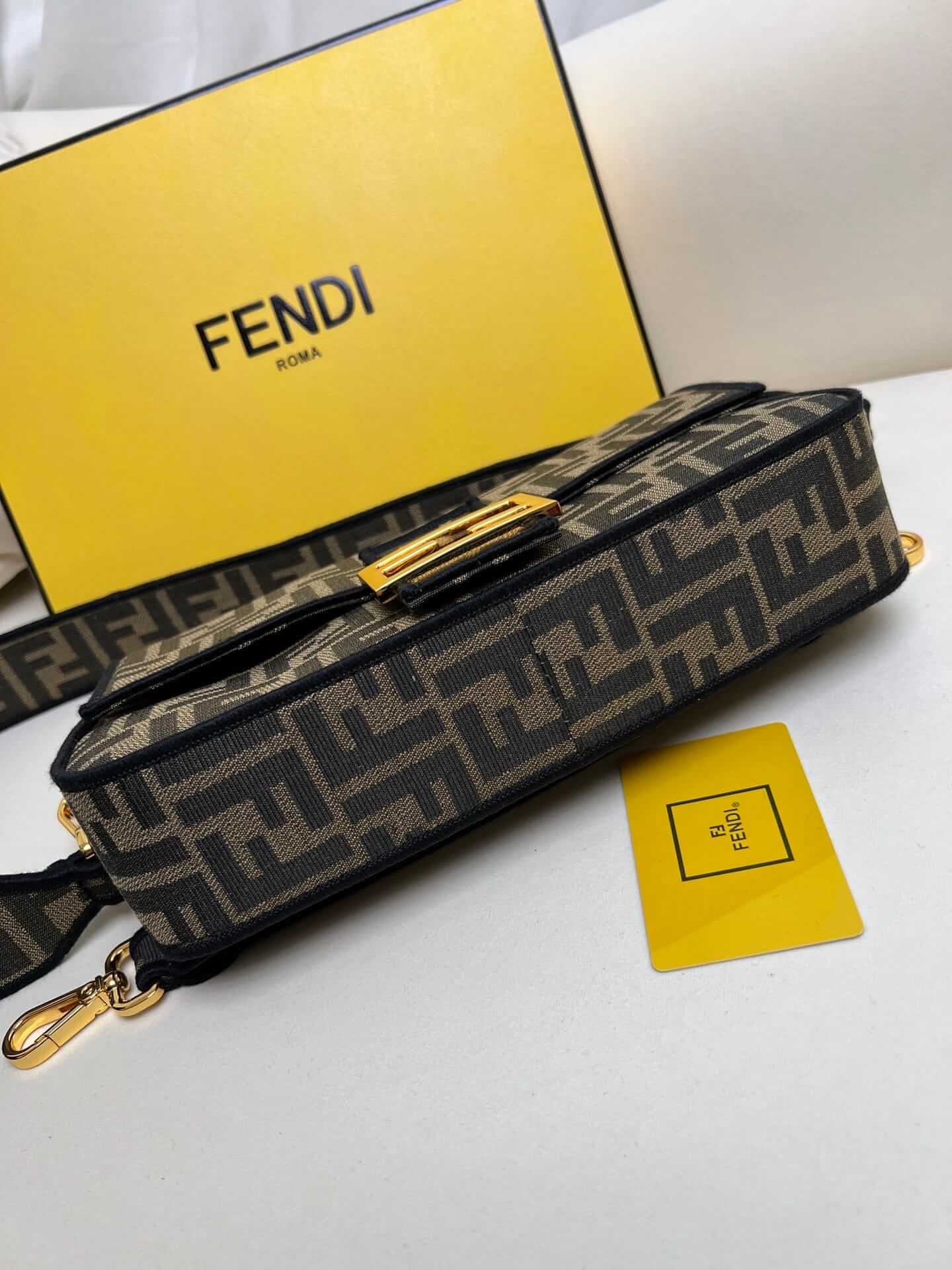 FENDI TIMELESS Baguette Brown FF Jacquard Fabric Bag