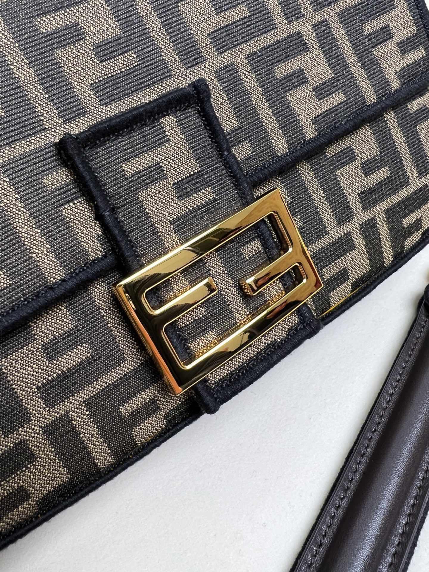 FENDI TIMELESS Baguette Brown FF Jacquard Fabric Bag