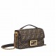 FENDI TIMELESS Baguette Chain Midi Brown FF Jacquard Fabric Bag