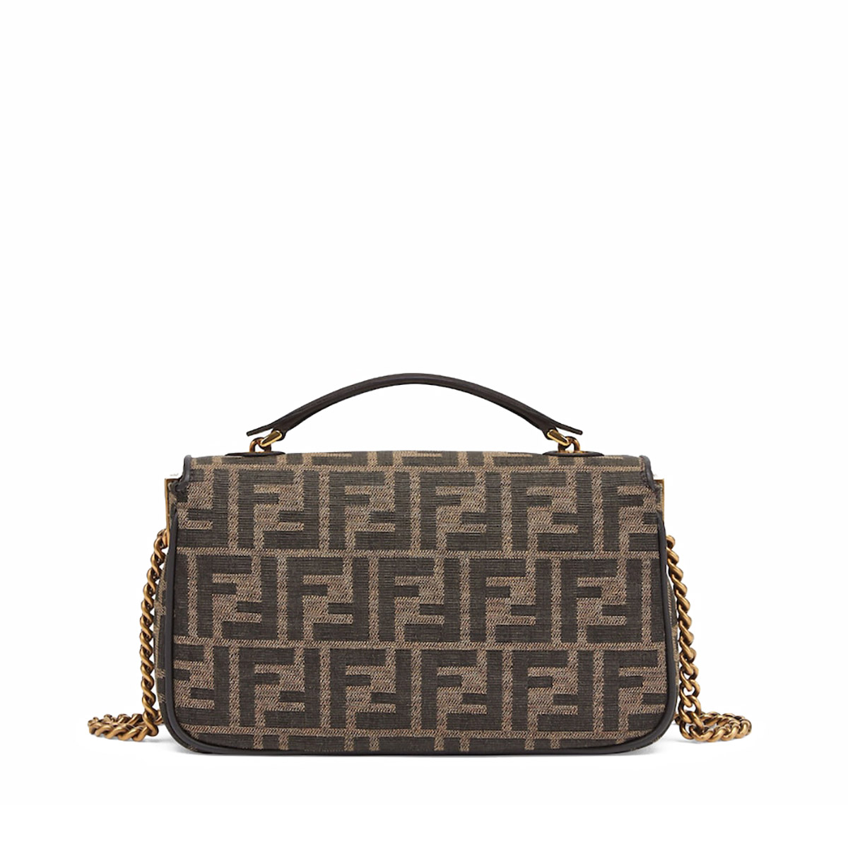 FENDI TIMELESS Baguette Chain Midi Brown FF Jacquard Fabric Bag