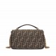 FENDI TIMELESS Baguette Chain Midi Brown FF Jacquard Fabric Bag