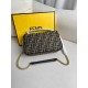 FENDI TIMELESS Baguette Chain Midi Brown FF Jacquard Fabric Bag