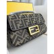 FENDI TIMELESS Baguette Chain Midi Brown FF Jacquard Fabric Bag