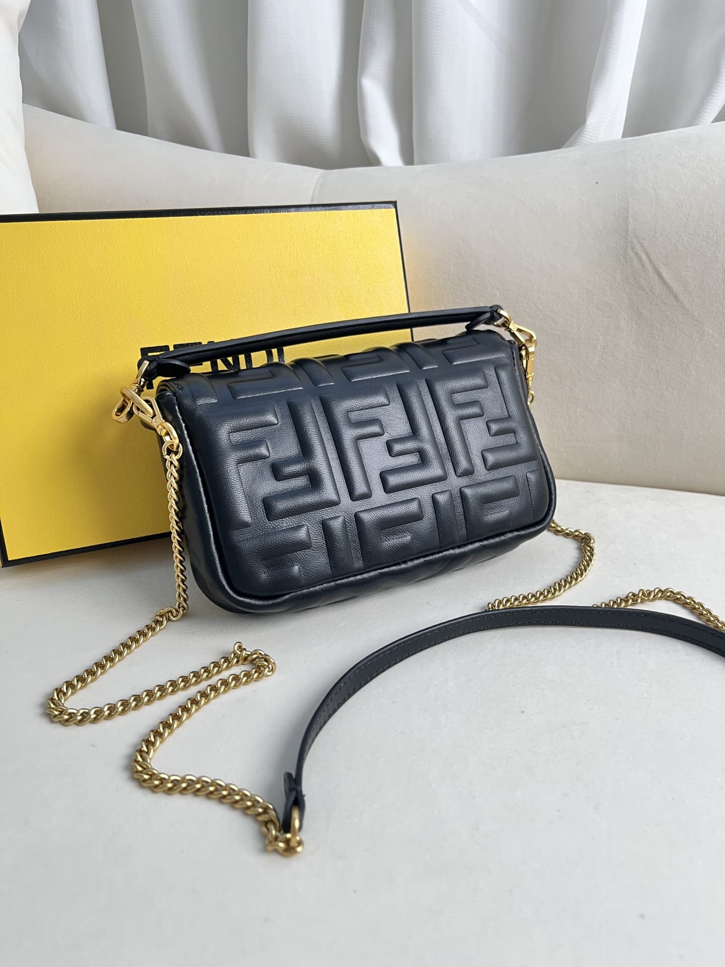 FENDI TIMELESS Baguette Mini Black Nappa Leather Bag With FF Motif