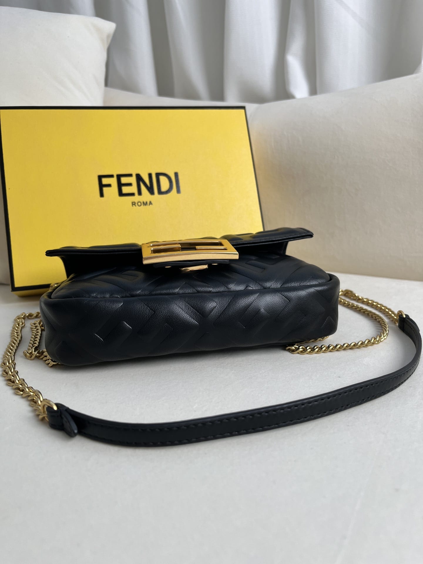 FENDI TIMELESS Baguette Mini Black Nappa Leather Bag With FF Motif