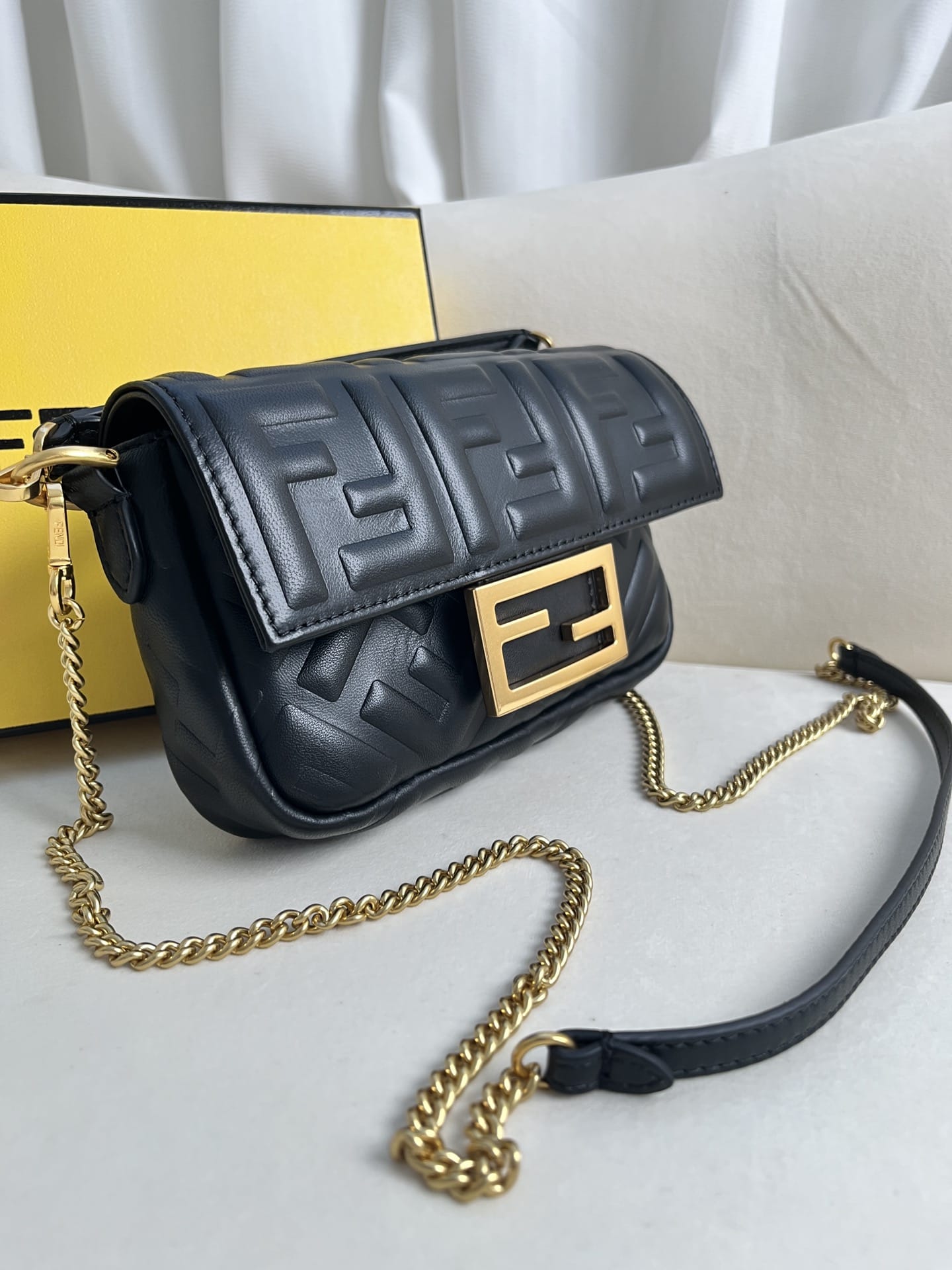 FENDI TIMELESS Baguette Mini Black Nappa Leather Bag With FF Motif