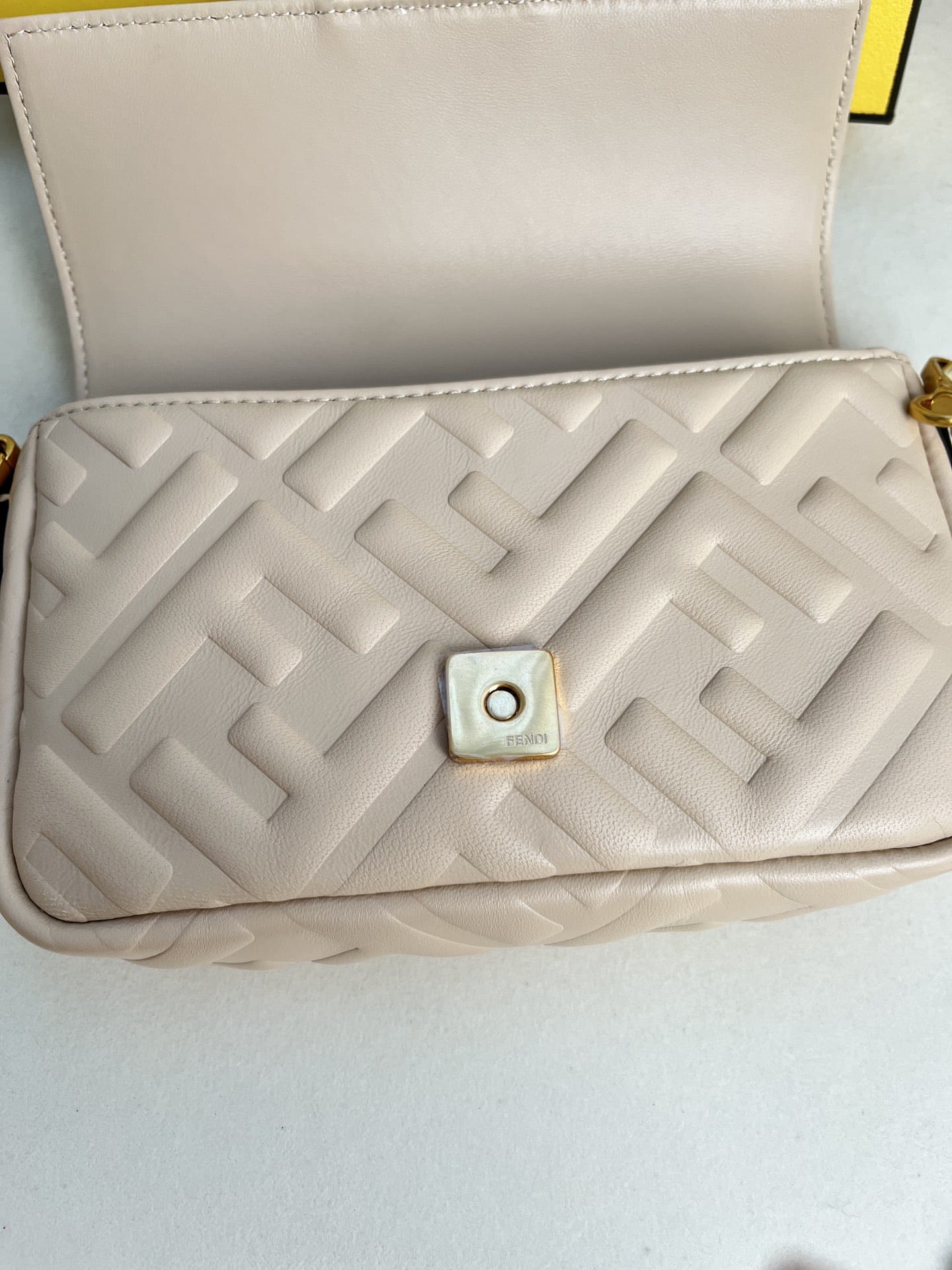 FENDI TIMELESS Baguette Mini Dove Gray Nappa Leather Bag With FF Motif