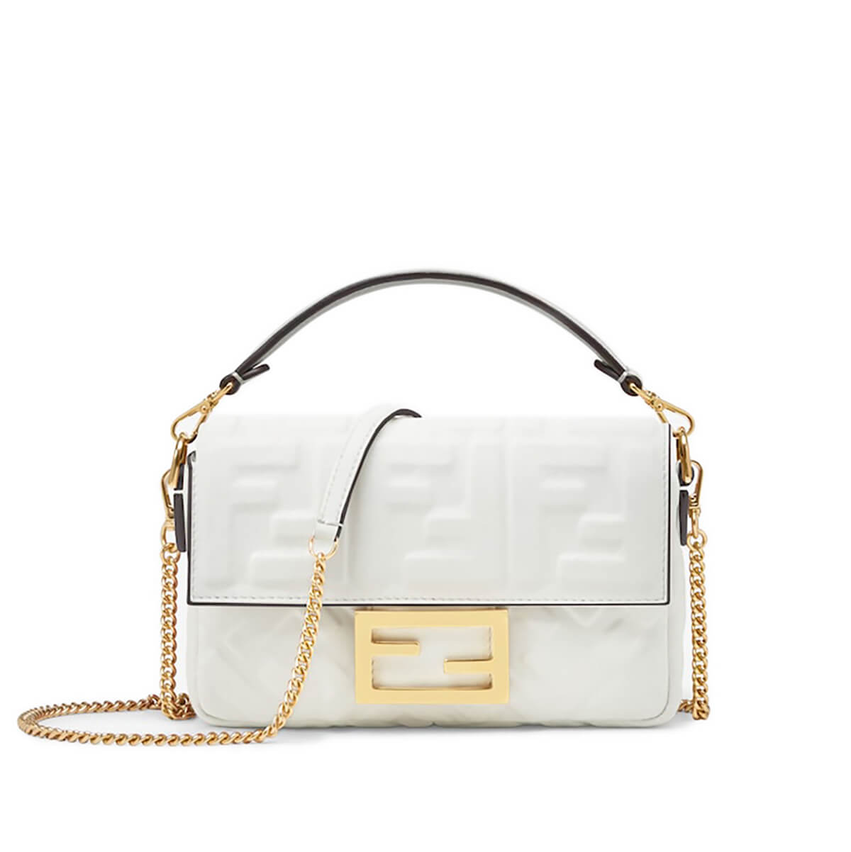 FENDI TIMELESS Baguette Mini White Nappa Leather Bag With FF Motif