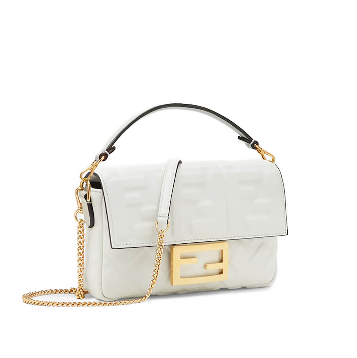 FENDI TIMELESS Baguette Mini White Nappa Leather Bag With FF Motif