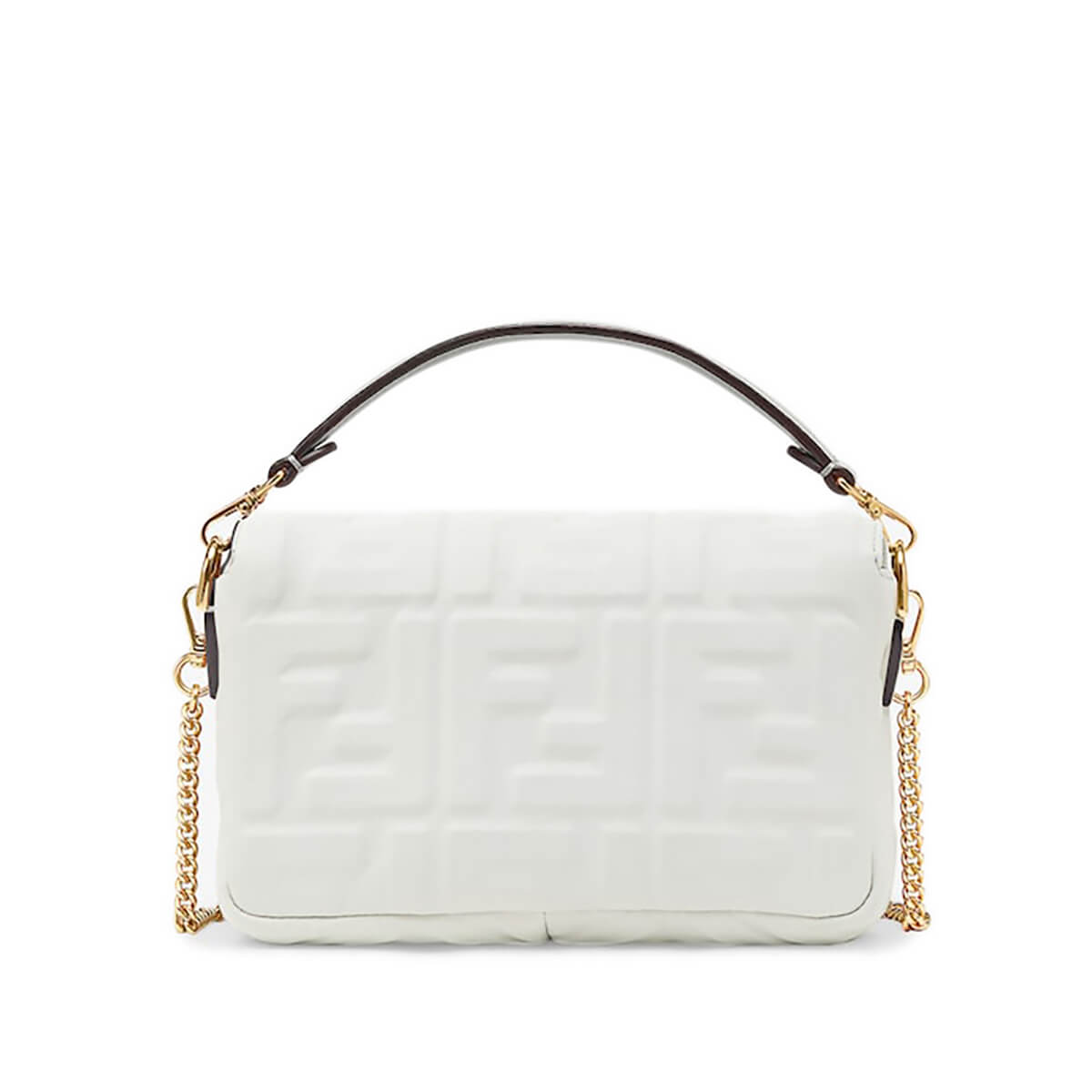 FENDI TIMELESS Baguette Mini White Nappa Leather Bag With FF Motif