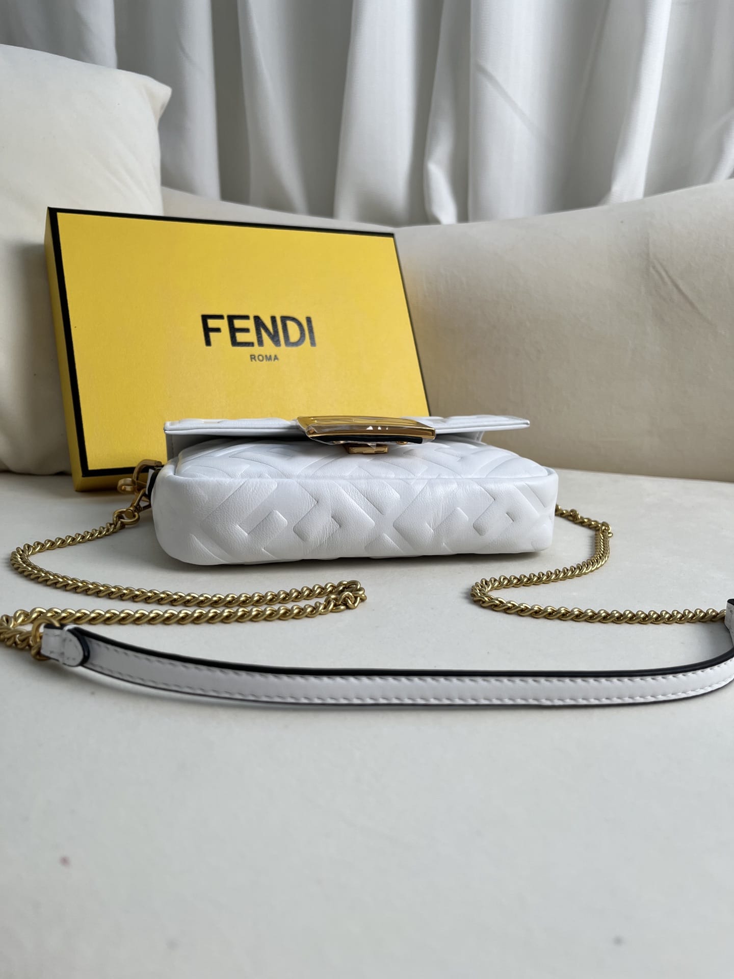 FENDI TIMELESS Baguette Mini White Nappa Leather Bag With FF Motif