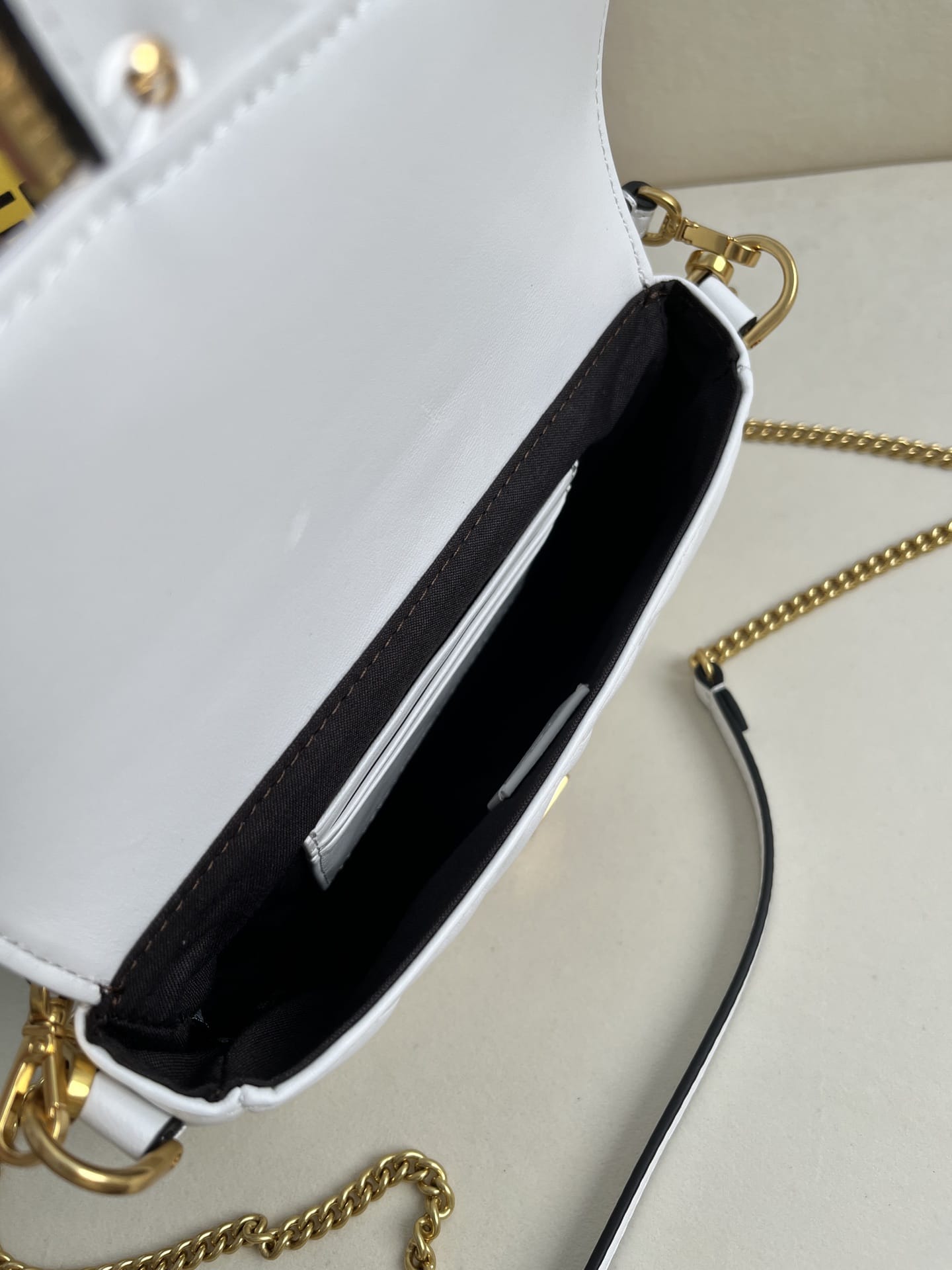 FENDI TIMELESS Baguette Mini White Nappa Leather Bag With FF Motif