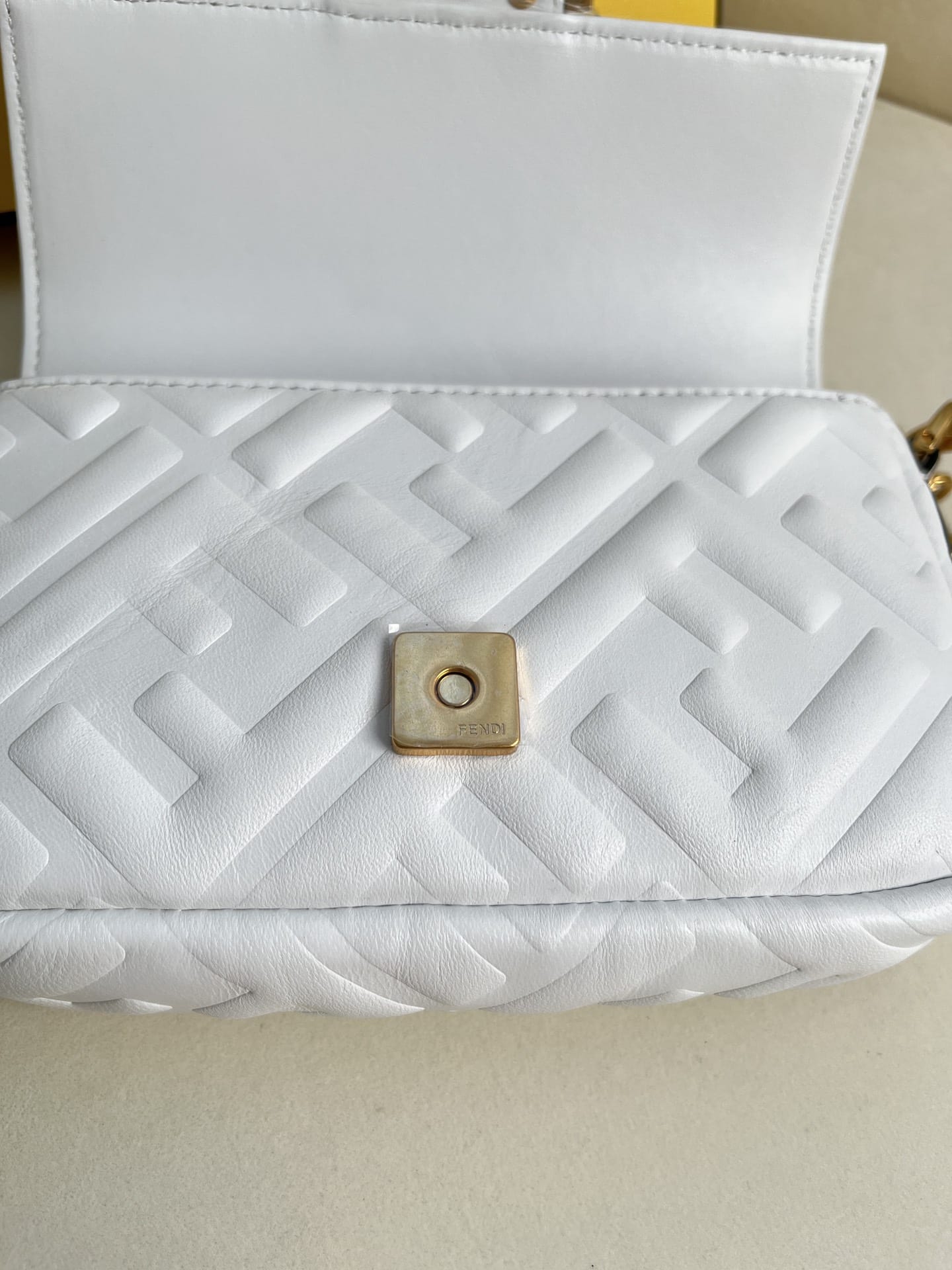 FENDI TIMELESS Baguette Mini White Nappa Leather Bag With FF Motif