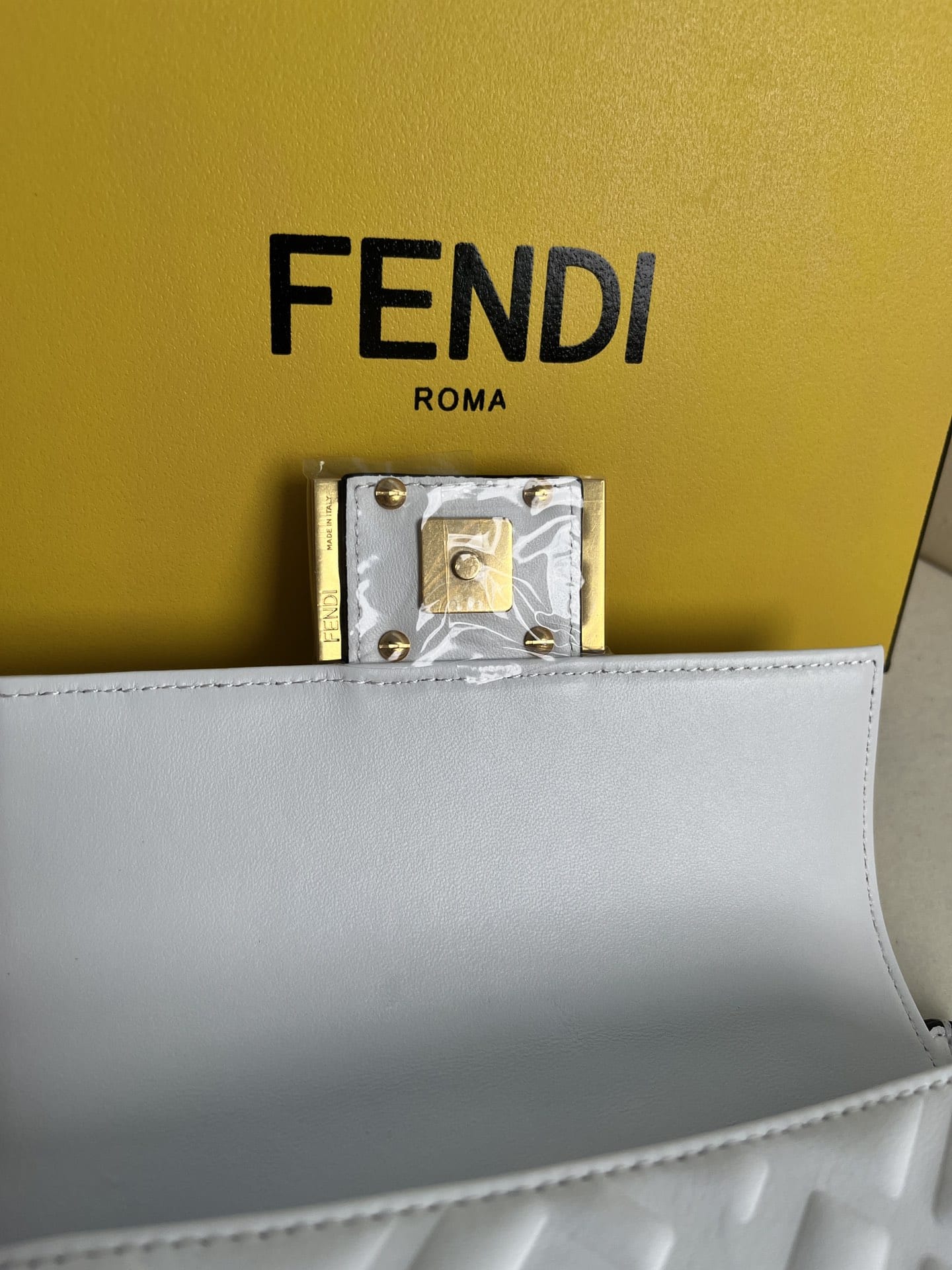 FENDI TIMELESS Baguette Mini White Nappa Leather Bag With FF Motif