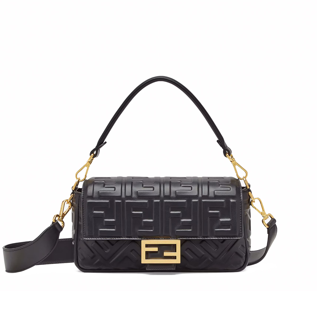 FENDI TIMELESS Baguette Black Nappa Leather Bag With FF Motif