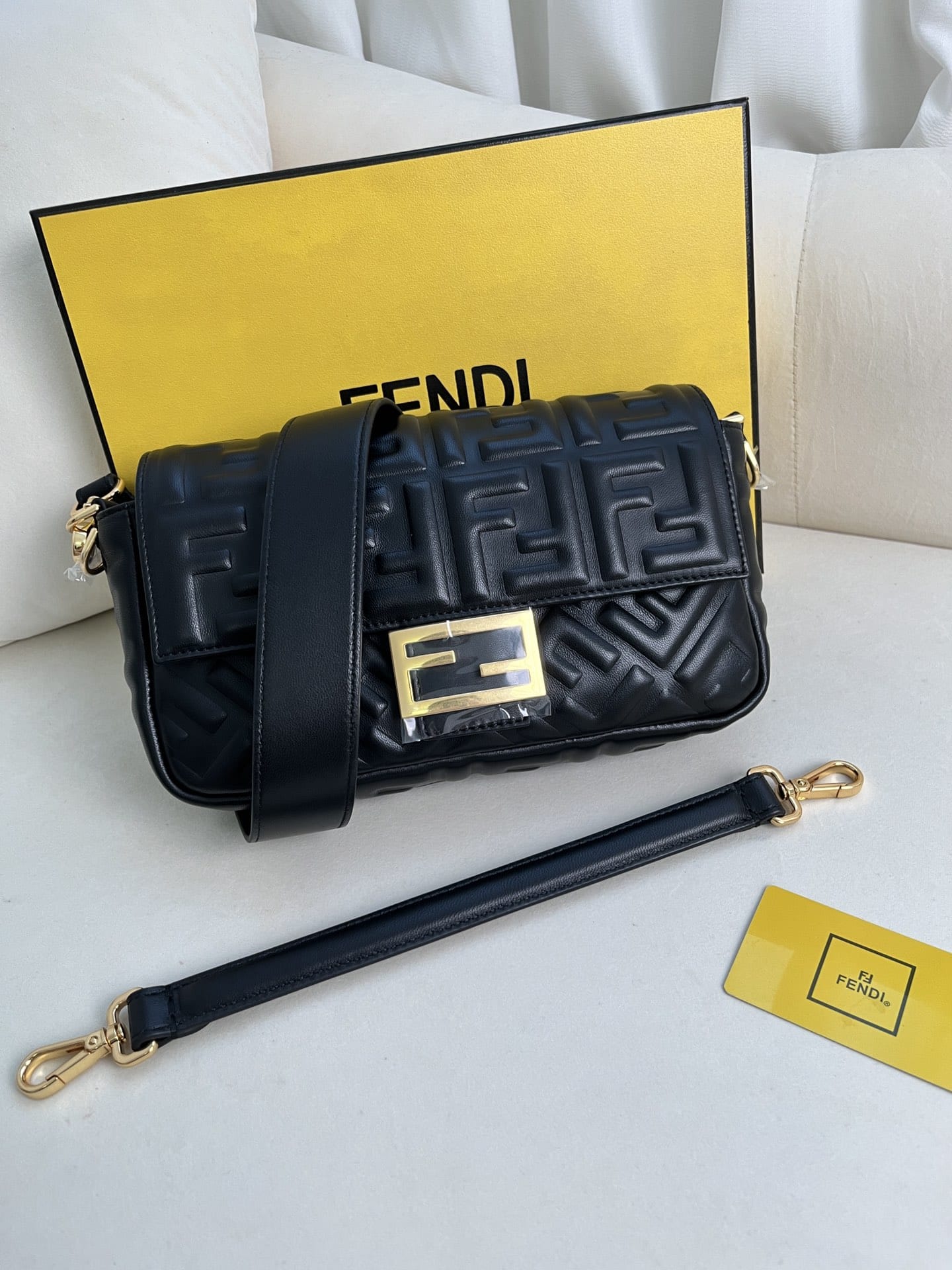 FENDI TIMELESS Baguette Black Nappa Leather Bag With FF Motif